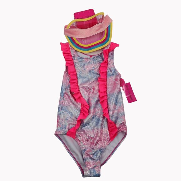 Betsey Johnson Girls Size 12 UPF 40 Swimsuit with Jelly Sun Visor New - Picture 8 of 8